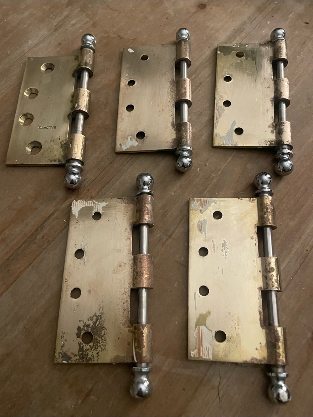 Vintage brass Baldwin hinges 5.5 inches rare. narrow leaf ball tip left(5)